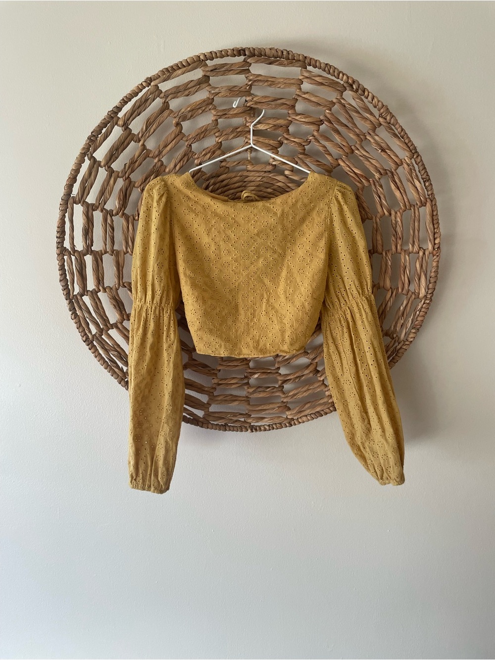 Lane 201 Mustard Eyelet Long-Sleeve Crop Top